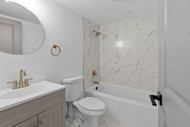 104 Dolphus Dr, Hendersonville, TN 37075 - bathroom featuring vanity, toilet, shower / tub combination, and marble look tile flooring