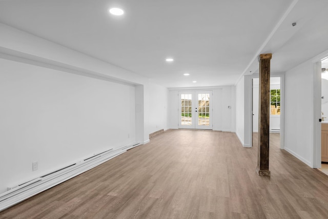 104 Dolphus Dr, Hendersonville, TN 37075 - unfurnished living room with recessed lighting, light wood-style flooring, baseboards, french doors, and baseboard heating
