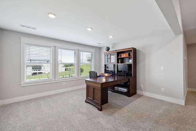 5304 Eagle Trail Ct, Franklin, TN 37064 - office area featuring light carpet, baseboards, and recessed lighting