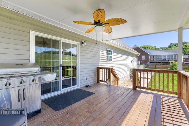 1710 Collins Hollow Rd, Lewisburg, TN 37091 - wooden deck featuring a grill and ceiling fan