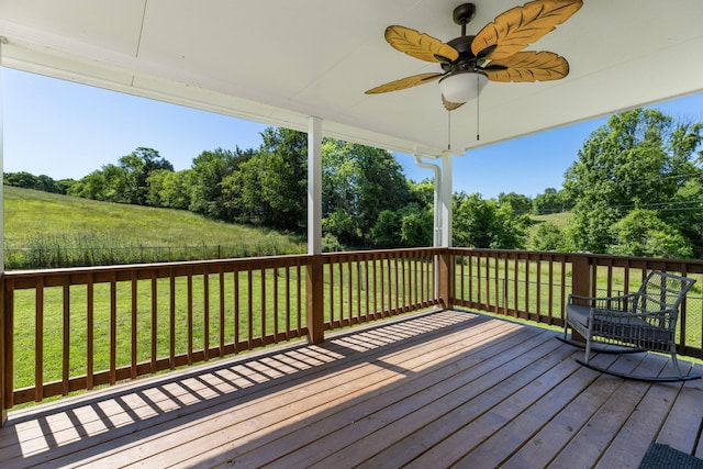 1710 Collins Hollow Rd, Lewisburg, TN 37091 - wooden deck featuring a ceiling fan and view of scattered trees