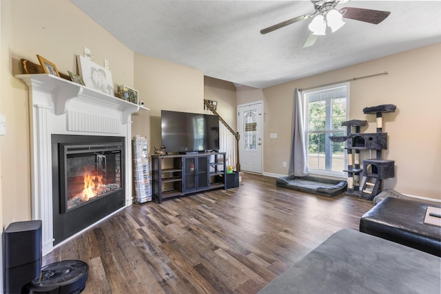1710 Collins Hollow Rd, Lewisburg, TN 37091 - living room featuring a glass covered fireplace, wood finished floors, ceiling fan, and baseboards