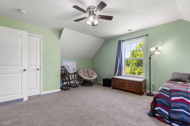 1710 Collins Hollow Rd, Lewisburg, TN 37091 - carpeted bedroom featuring vaulted ceiling, baseboards, and a ceiling fan