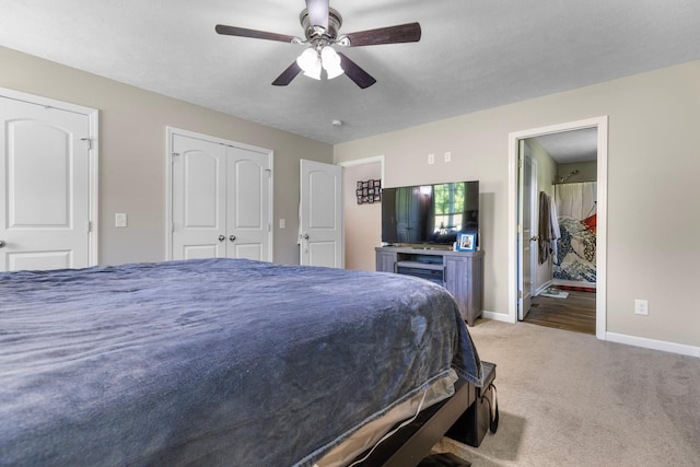 1710 Collins Hollow Rd, Lewisburg, TN 37091 - bedroom featuring baseboards, light carpet, a ceiling fan, connected bathroom, and a closet