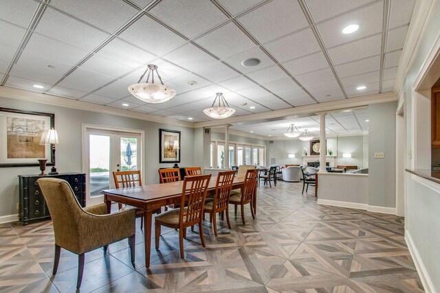 6666 Brookmont Ter Unit 307, Nashville, TN 37205 - dining room with baseboards, plenty of natural light, ornamental molding, recessed lighting, and french doors
