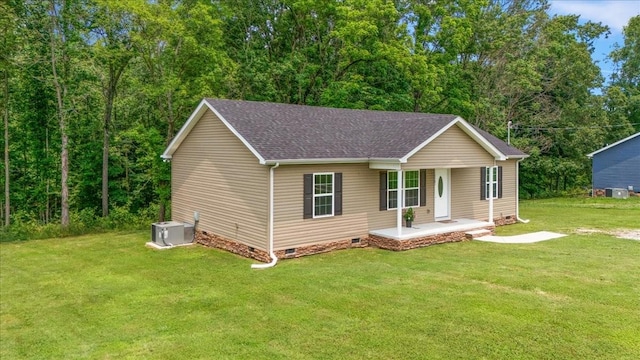 1161 Honey Ln, Estill Springs, TN 37330 - ranch-style home with covered porch, crawl space, roof with shingles, and a front yard