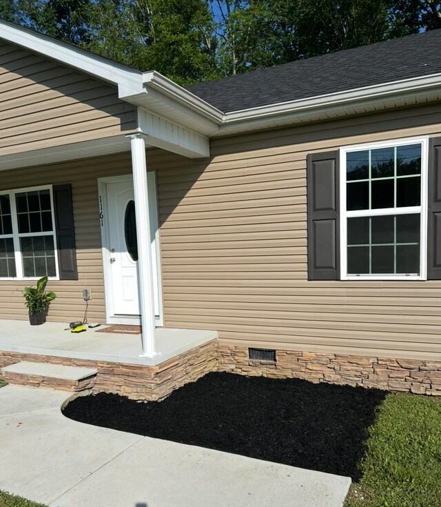 1161 Honey Ln, Estill Springs, TN 37330 - doorway to property with covered porch, roof with shingles, and crawl space