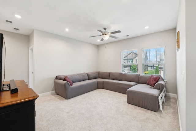 633 Fall Creek Cir, Goodlettsville, TN 37072 - living room with a ceiling fan, recessed lighting, carpet, and baseboards