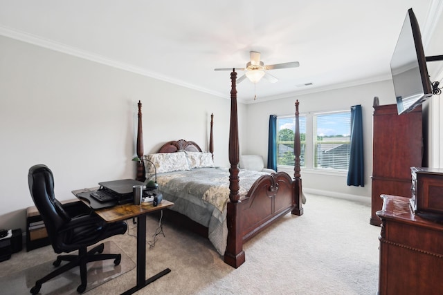 633 Fall Creek Cir, Goodlettsville, TN 37072 - bedroom with light carpet, ornamental molding, baseboards, and a ceiling fan