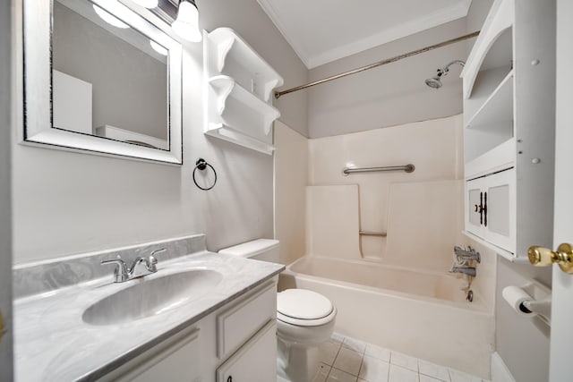 504 Macfie Ct, Madison, TN 37115 - full bathroom with toilet, vanity, tub / shower combination, tile patterned flooring, and ornamental molding