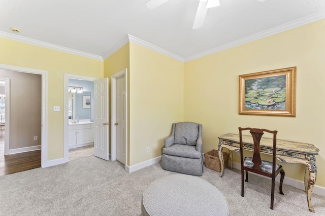 3000 General Forrest Dr, Columbia, TN 38401 - sitting room with carpet flooring, ornamental molding, baseboards, and a ceiling fan