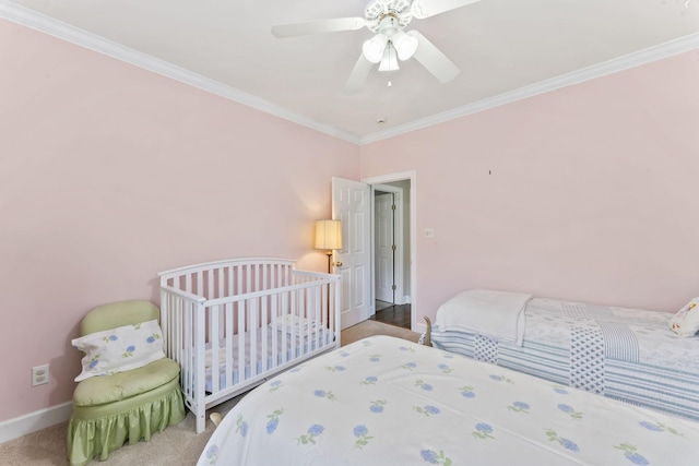 3000 General Forrest Dr, Columbia, TN 38401 - bedroom with crown molding, baseboards, ceiling fan, and carpet flooring