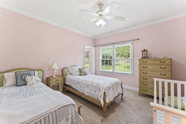 3000 General Forrest Dr, Columbia, TN 38401 - bedroom featuring light colored carpet, crown molding, baseboards, and ceiling fan