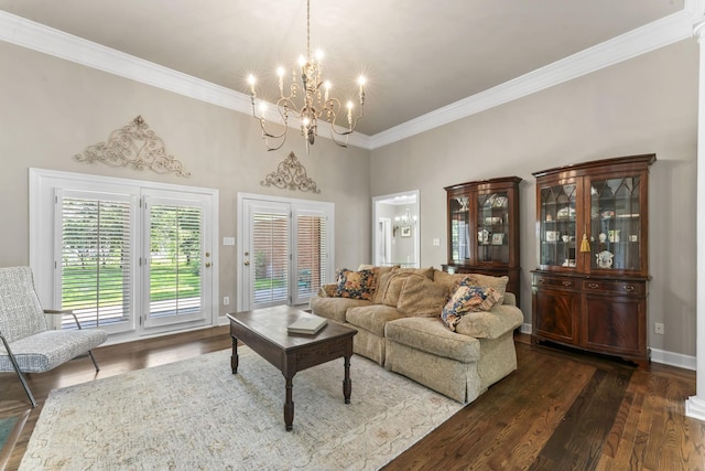 3000 General Forrest Dr, Columbia, TN 38401 - living room featuring a chandelier, crown molding, dark wood-type flooring, and a towering ceiling