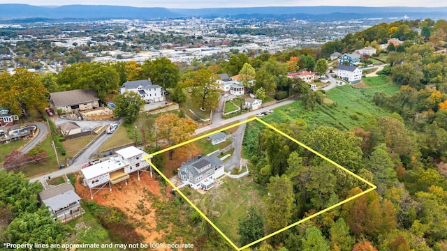 484 E View Dr, Chattanooga, TN 37404 - aerial view of property's location featuring property parcel outlined and a mountain backdrop
