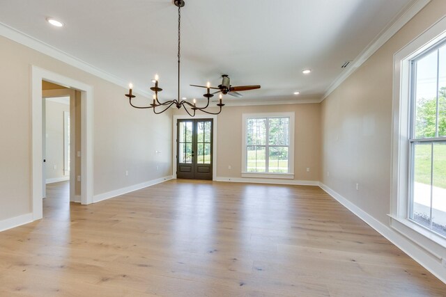 110 4th Ave S, Loretto, TN 38469 - unfurnished room featuring ornamental molding, a chandelier, light wood-type flooring, baseboards, and recessed lighting