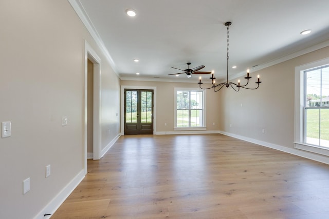 110 4th Ave S, Loretto, TN 38469 - spare room with ornamental molding, light wood-style floors, baseboards, ceiling fan, and recessed lighting