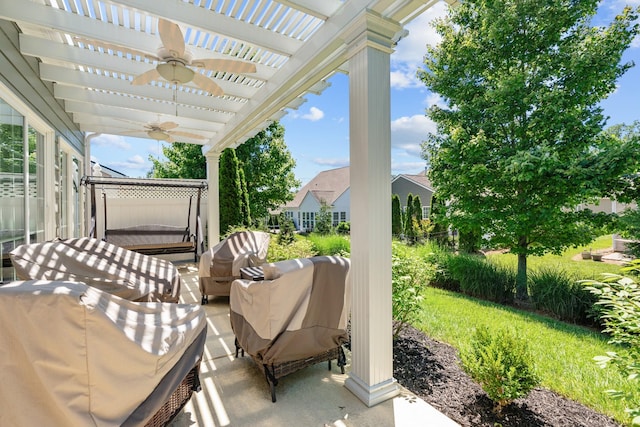 565 Scout Dr, Mount Juliet, TN 37122 - view of patio / terrace with ceiling fan, an outdoor hangout area, and a pergola