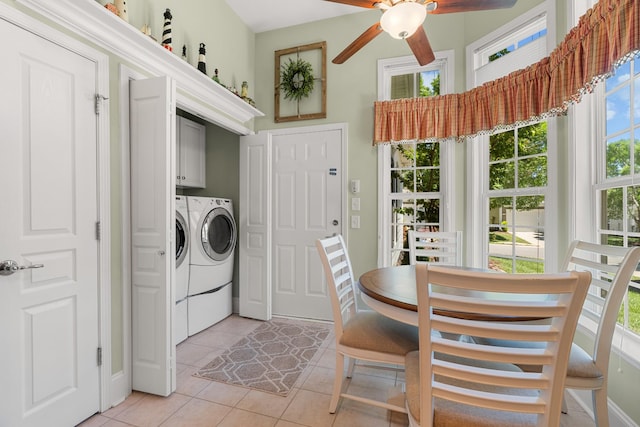 565 Scout Dr, Mount Juliet, TN 37122 - dining space with ceiling fan, light tile patterned floors, separate washer and dryer, and baseboards