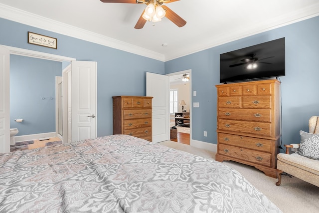565 Scout Dr, Mount Juliet, TN 37122 - bedroom featuring ornamental molding, light colored carpet, ceiling fan, and baseboards