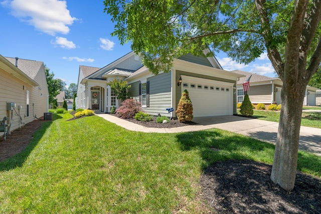 565 Scout Dr, Mount Juliet, TN 37122 - view of front of property featuring concrete driveway, a garage, a front lawn, and central AC unit
