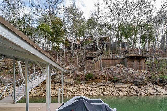562 Rocky Ridge Rd E, Rock Island, TN 38581 - dock area featuring stairway and a water view