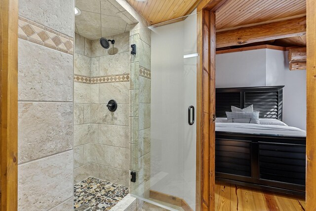 562 Rocky Ridge Rd E, Rock Island, TN 38581 - full bath with a stall shower and wooden ceiling