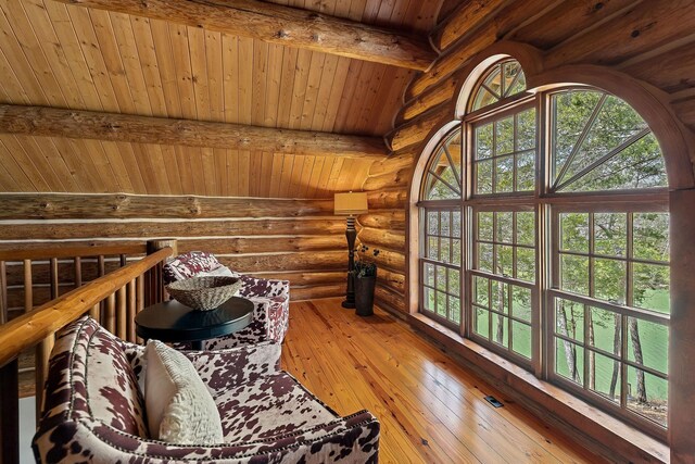 562 Rocky Ridge Rd E, Rock Island, TN 38581 - sauna / steam room featuring rustic walls, wooden ceiling, and hardwood / wood-style flooring