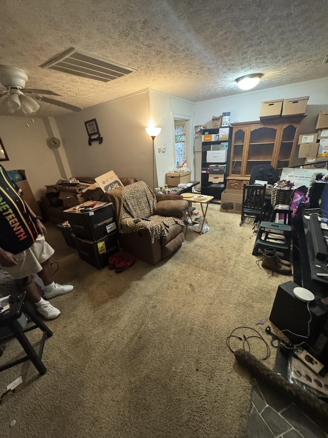 305 E Park Ave Unit 305And 307, Gallatin, TN 37066 - living area featuring carpet flooring, a textured ceiling, and a ceiling fan