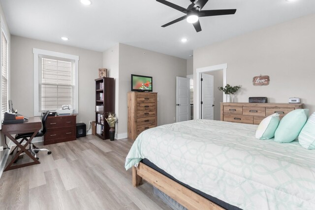 207 Charleston Ave, Pleasant View, TN 37146 - bedroom featuring light wood-style floors, an office area, recessed lighting, a ceiling fan, and baseboards