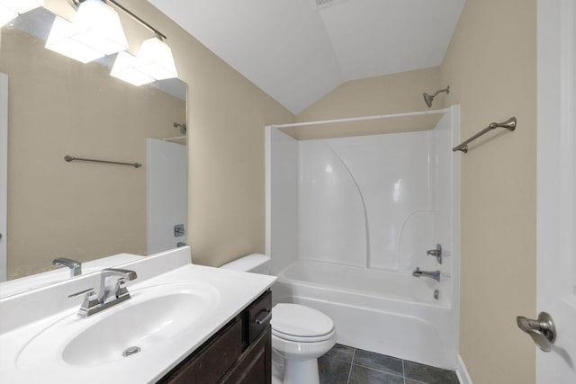 1596 Winding Creek Dr, Nolensville, TN 37135 - full bathroom featuring vanity, toilet, tile patterned flooring, shower / bath combination, and lofted ceiling