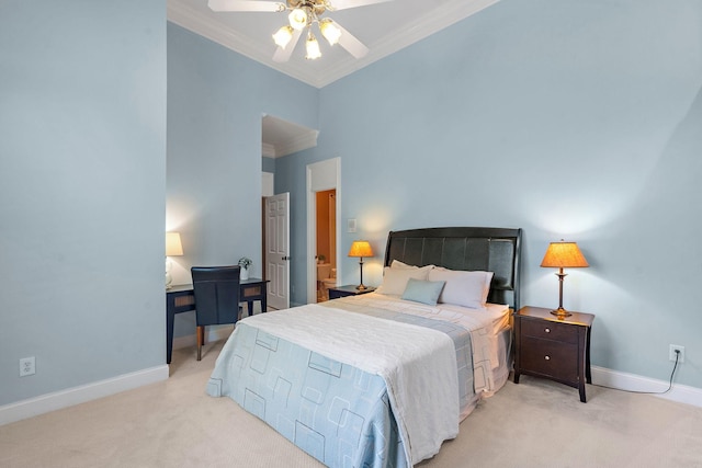 30 Park Mdws, Nashville, TN 37215 - bedroom with light colored carpet, ornamental molding, a high ceiling, and ceiling fan