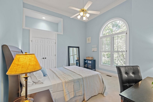 30 Park Mdws, Nashville, TN 37215 - carpeted bedroom with ornamental molding, a closet, and a ceiling fan