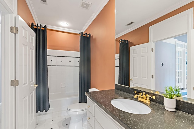 30 Park Mdws, Nashville, TN 37215 - bathroom featuring vanity, shower / bathtub combination with curtain, ornamental molding, and tile patterned floors