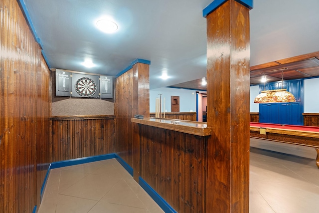 30 Park Mdws, Nashville, TN 37215 - bar with wooden walls, tile patterned floors, a wainscoted wall, and billiards table
