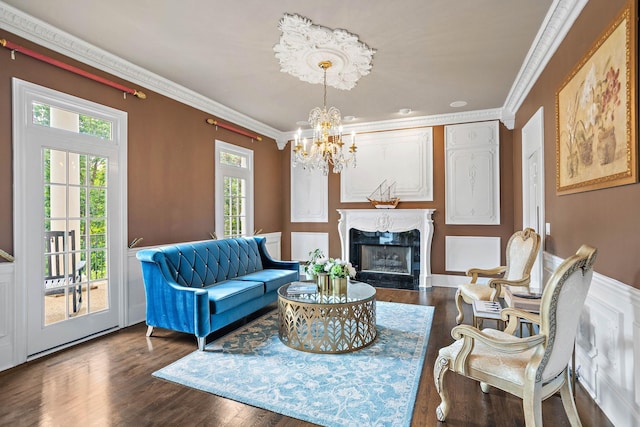 30 Park Mdws, Nashville, TN 37215 - living area with healthy amount of natural light, crown molding, a chandelier, and dark wood-style flooring