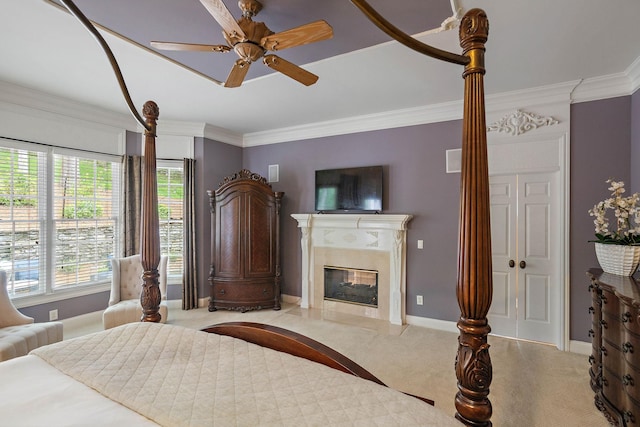 30 Park Mdws, Nashville, TN 37215 - carpeted bedroom with crown molding, a high end fireplace, and ceiling fan