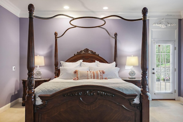30 Park Mdws, Nashville, TN 37215 - bedroom with light carpet, access to exterior, ornamental molding, and recessed lighting