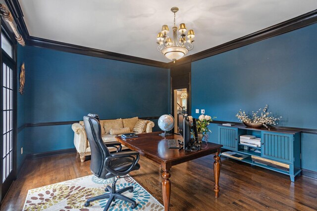 30 Park Mdws, Nashville, TN 37215 - office featuring ornamental molding, a chandelier, wood finished floors, and plenty of natural light