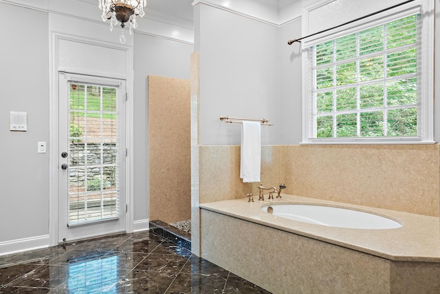 30 Park Mdws, Nashville, TN 37215 - bathroom featuring a garden tub, walk in shower, and marble tiled floors