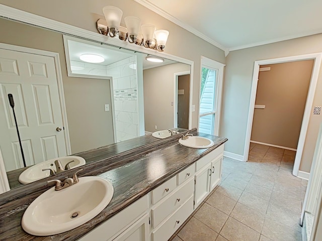 7 E Ln, Fayetteville, TN 37334 - full bathroom featuring double vanity, tile patterned floors, crown molding, and baseboards