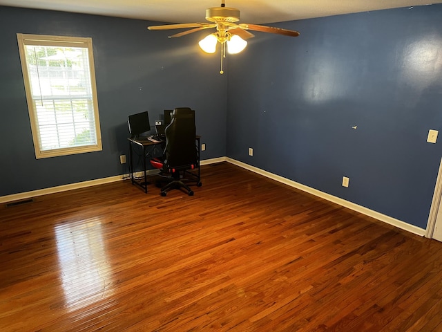168 Commodore Cir, Summertown, TN 38483 - unfurnished office featuring ceiling fan, wood finished floors, and baseboards