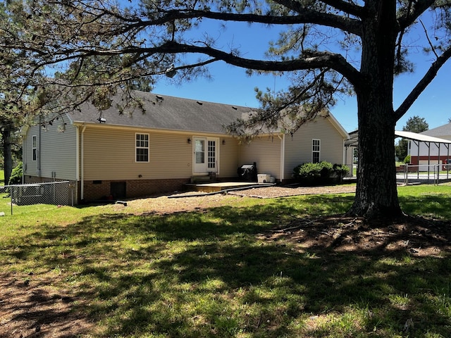 168 Commodore Cir, Summertown, TN 38483 - rear view of house featuring crawl space, a patio, and a shingled roof
