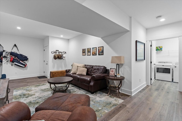 500 Beck Ave, Chattanooga, TN 37405 - living room with washing machine and clothes dryer, wood finished floors, and recessed lighting