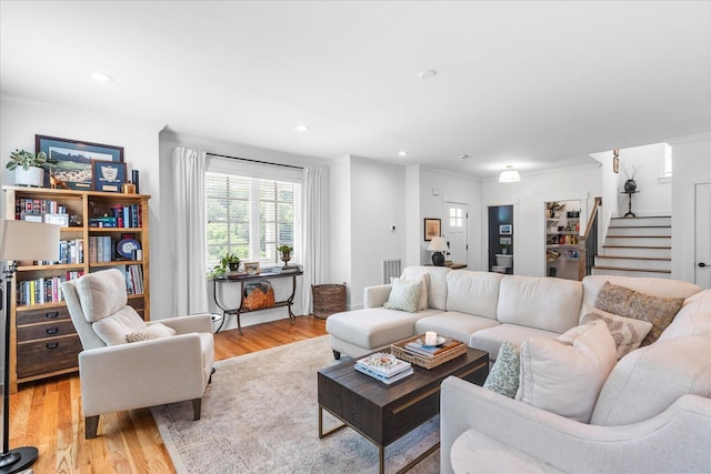 500 Beck Ave, Chattanooga, TN 37405 - living area featuring light wood-style flooring, stairs, crown molding, and recessed lighting