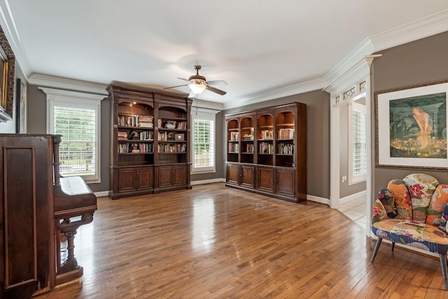 1205 Sequoya Trl, Columbia, TN 38401 - sitting room featuring a ceiling fan, wood finished floors, healthy amount of natural light, and ornamental molding