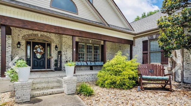 1205 Sequoya Trl, Columbia, TN 38401 - property entrance featuring covered porch, brick siding, and roof with shingles