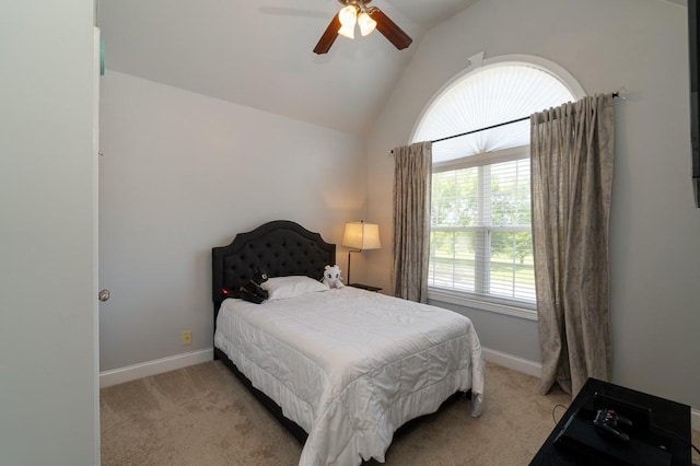 2317 Saint Andrews Dr, Murfreesboro, TN 37128 - bedroom with light carpet, baseboards, lofted ceiling, and a ceiling fan