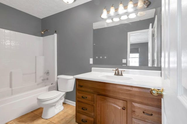 7108 Gregory Ct, Fairview, TN 37062 - bathroom featuring vanity, tile patterned flooring, toilet, shower / bath combination, and a textured ceiling