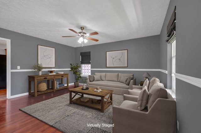 7108 Gregory Ct, Fairview, TN 37062 - living room featuring a ceiling fan, wood finished floors, and a textured ceiling